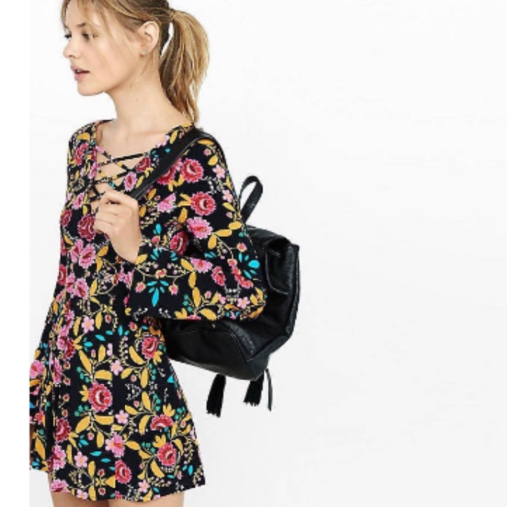Express Black Floral Romper NWT